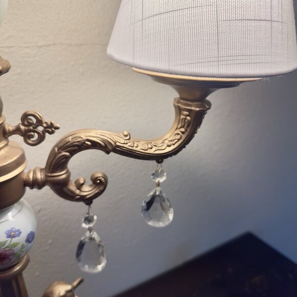 Vtg Electric Table Lamp Cherub Putti Italian Gold Tole Candelabra Prisms 27” - Picture 5 of 16